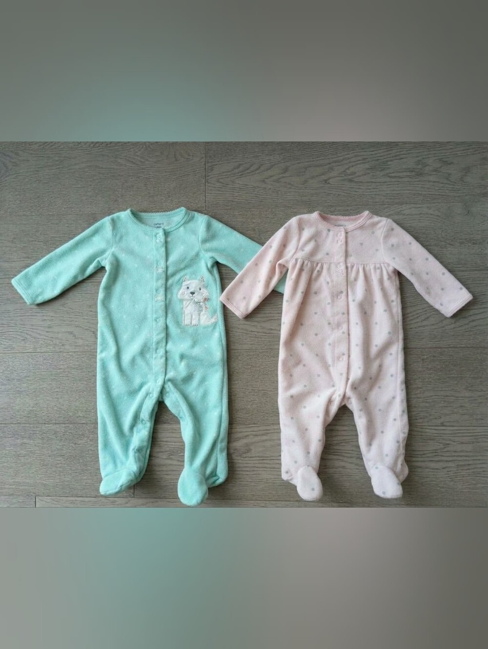 Carter's Baby Girl 9M Fleece Button-Up Sleepers / Pajamas (Set of 2)